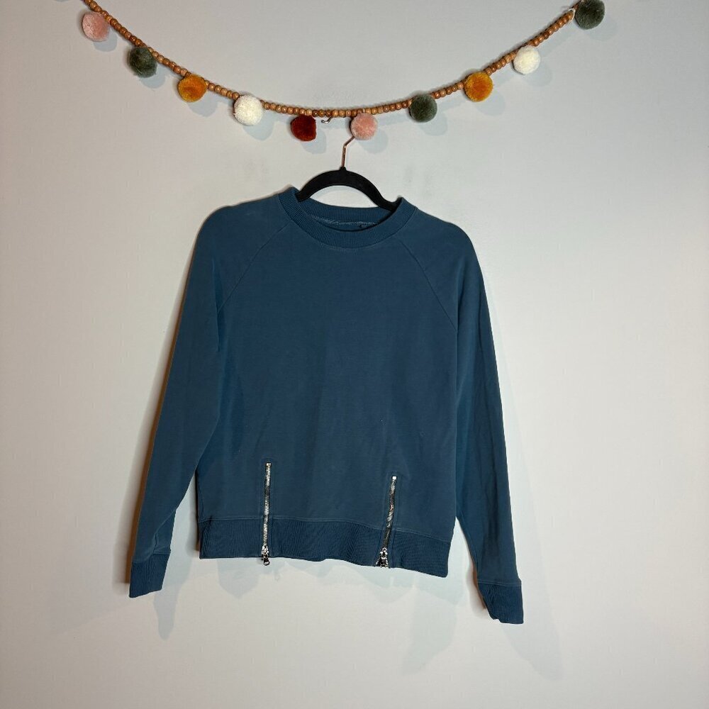 UNIVERSAL STANDARD Blue Riley Raglan Zip Pullover Crew Neck Sweater